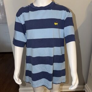 Masters Collection Golf Yellow Logo Navy Light Blue Striped T-shirt M(12-14)